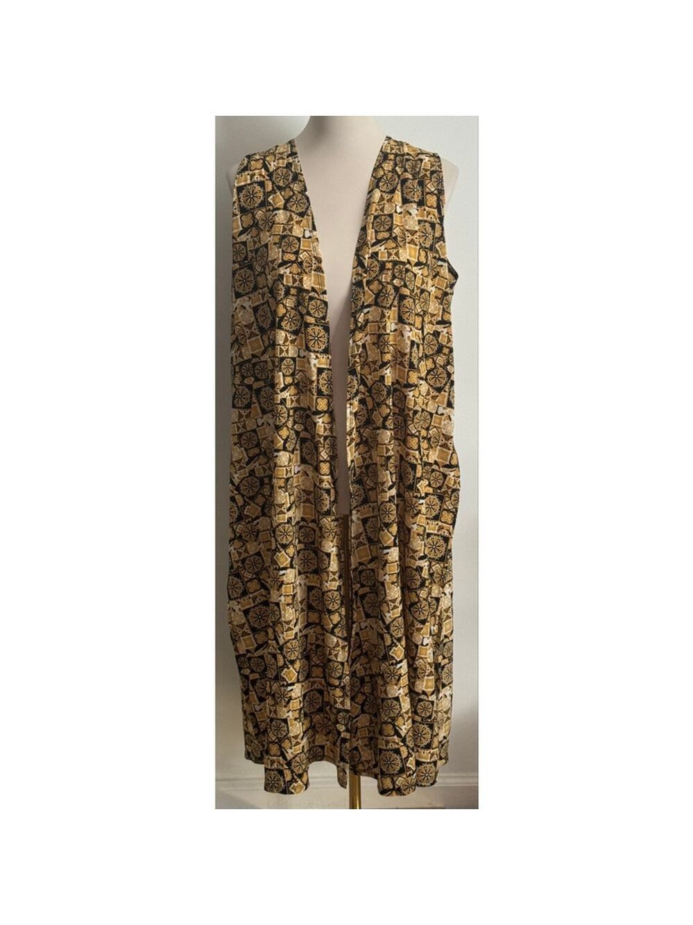 Women's LuLaRoe Gold Black Patterned Sleeveless Vest M